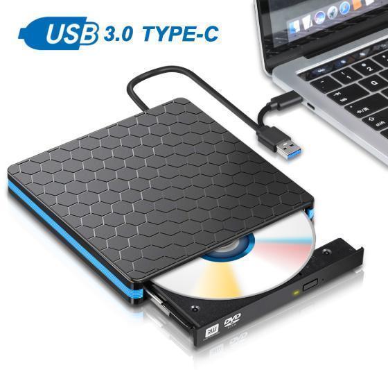 外付けDVDドライブ USB3.0 typeC USB2.0 プレイヤー ポータブル CD/DVD読取/書込 DVD±RW CD-RW Window/Mac 高速 静音 スリム