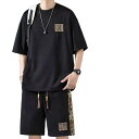 メンズセットアップ 夏用 上下セット 半袖Tシャツ ハーフパンツ 通気性 ポリエステル スポーツカジュアル おしゃれ ゆったり 大きいサイズ M L XL 2X...