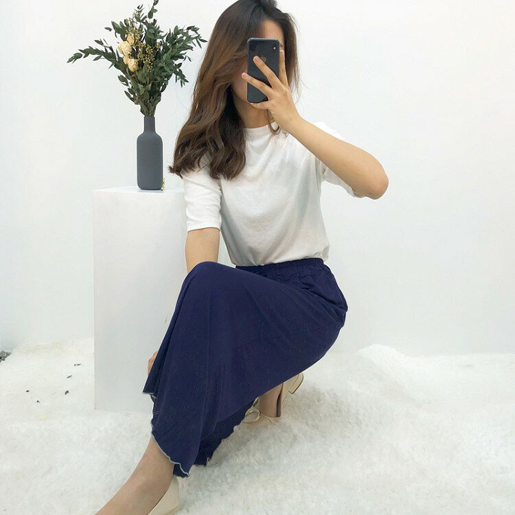 ワイドパンツ フレアリブパンツ ガウチョパンツ レディース 無地 春夏 ボトムス り...