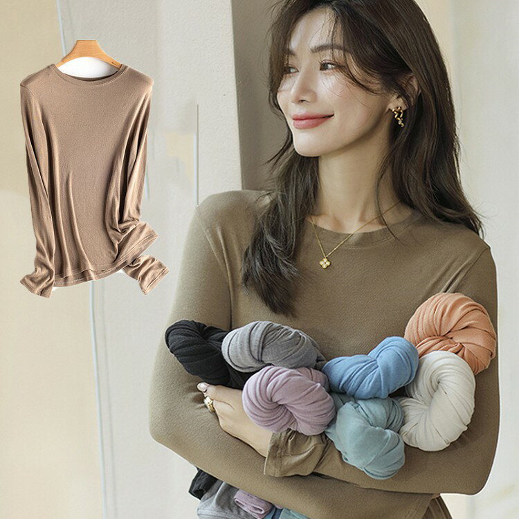 Other - カットソー 長袖 レディース きれいめ リブ ボートネック Uネック tシャツ インナー ストレッチ ゆったり 無地 綿混 おしゃれ オフィス 秋 冬