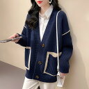ニットカーディガン レディース カーデ 長袖 ニットセーター ポケット付き Vネック ゆったり トップス おしゃれ カーディガン 4色 トップス ニット ボタン(4)