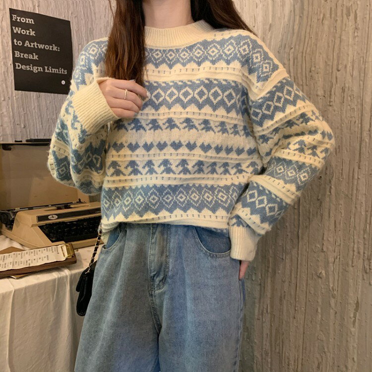 ニットセーター カットソー 秋冬 長袖 トップス ベーシック ボーダー レディース 定番 クルーネック ゆ..