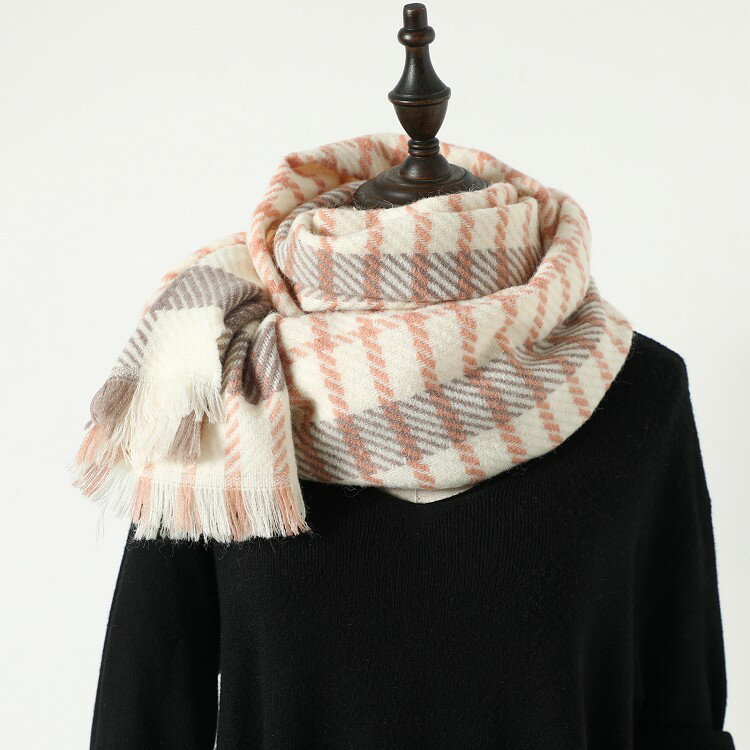 【送料無料】チェック柄大判ストール ストール マフラー ネックウォーマー レディース アウター ギフト プレゼント ひざ掛け メンズ 防寒 結婚式 厚手 可愛い チェック 旅行 秋冬 灰色 カーキ 桃色 黄色い