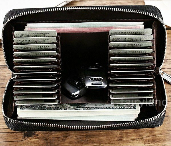 大容量 牛革ラウンドファスナー長財布 メンズ レディース 本革 24枚カード収納 スマートキー対応 RFIDブロック スキミング防止 革財布 ブラック ブラウン チョコ