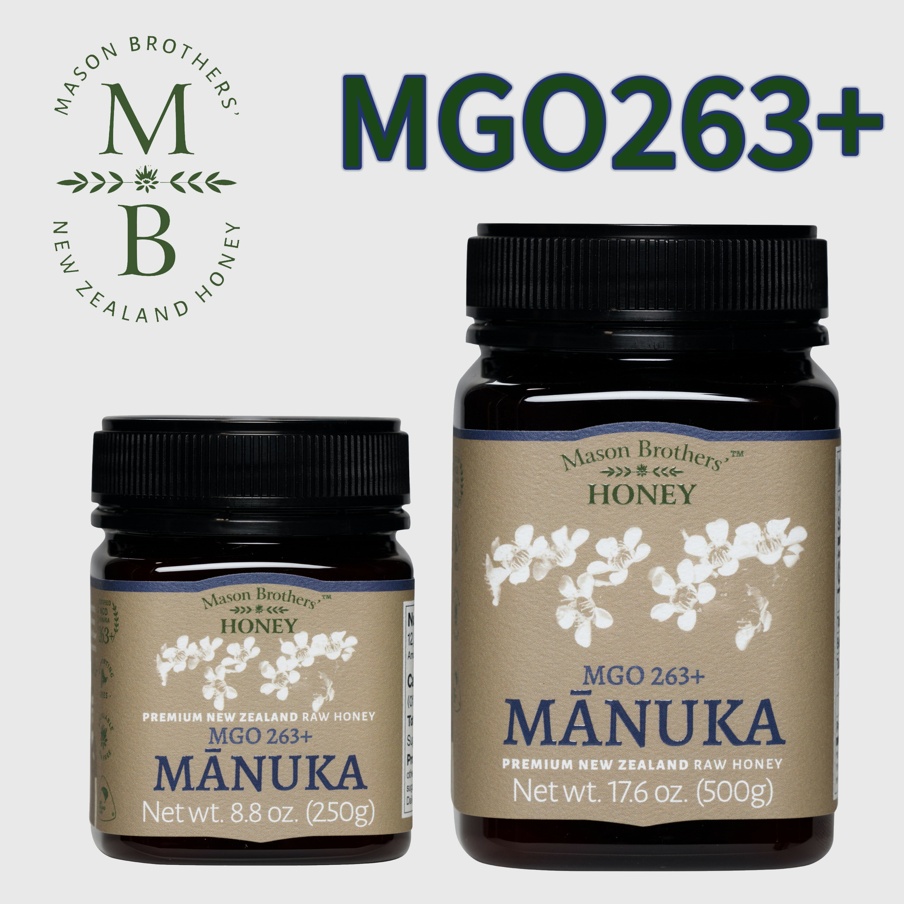 メーソンブラザーズ マヌカハニー MGO 263+(250g & 500g) ニュージーランド産ハチミツ・MGO認定 生はちみつ 無添加 非加熱 蜂蜜 ギフト