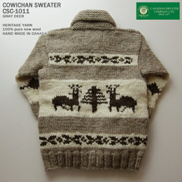 カウチンセーター(カウチンジャケット)|Canadian Sweater Company( カナディアンセーター カンパニー )・カナダ製|CSC-1011 DEER(ディア)|グレイ|メンズ|ウール100%(ヘリテージヤーン)|フルオープン|ジップアップ(two-way Zipper)|長袖【2XLサイズ】