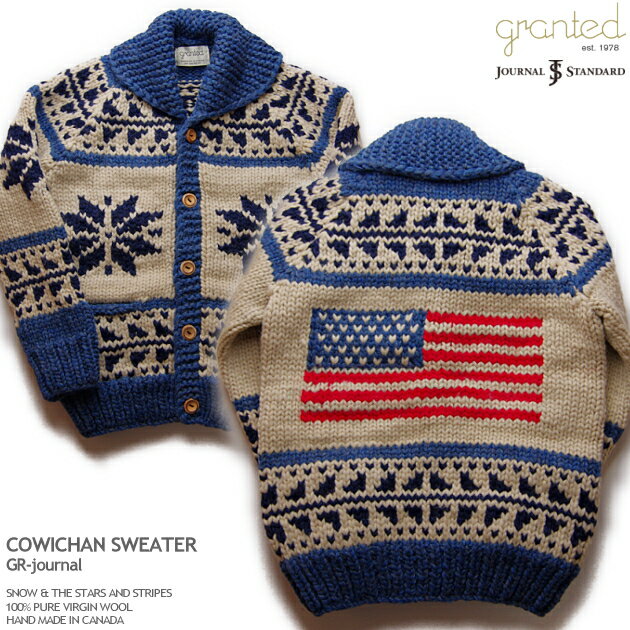 カウチンセーター｜granted（グランテッド）・カナダ製｜GR-journal｜SNOW & THE STARS AND STRIPES（スノー・星条旗）｜JOURNAL（ジャーナル）別注モデル｜メンズ｜ウール100％｜フルオープン｜ウッドボタン｜カウチンニット｜長袖　10P11Mar16