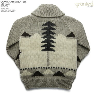 カウチンセーター|granted(グランテッド)|カナダ製|GR-107c NORDIC DEER(ノルディク・ディア)|ナチュラル|メンズ|ウール100%|フルオープン|YKK製ジップアップ(two-way YKK Zipper)|木製ラベルの引き手|カウチンニット|長袖