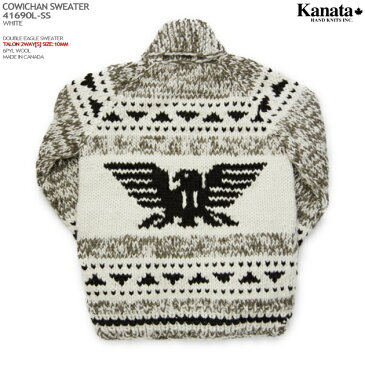 KANATA カウチンセーター（カウチンジャケット）｜カナダ製｜KA41690l DOUBLE EAGLE SWEATER（ダブル・イーグル・セーター）｜ホワイト｜メンズ｜ウール100％（Wool100%）｜6PLY WOOL（6本撚り）｜フルオープン｜TALON 2WAY[S]　TALON製ジップアップ（10mm）｜長袖