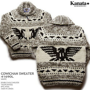 KANATA カウチンセーター｜カナダ製｜KA41690l DOUBLE EAGLE SWEATER（ダブル・イーグル・セーター）｜ホワイト｜メンズ｜ウール100％（Wool100%）｜6PLY WOOL（6本撚り）｜フルオープン｜TALON 2WAY[S]　TALON製ジップアップ（5mm）｜長袖