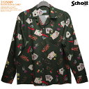 アロハシャツ｜ショット（SCHOTT）SCH3125089-LS｜NEON SIGN & CARD（ネオンサイン ＆ カード ）｜グリーン｜メンズ｜レーヨン60％ コットン40％｜開襟｜フルオープン｜長袖｜アロハタワー（アロハシャツ販売）｜ハワイアンシャツ