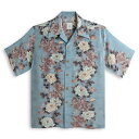 アロハシャツ マカナレイ(MAKANA LEI)|AMT-080 獅子と牡丹|ブルー|メンズ|縮緬(ちりめん)シルク|薄手生地|半袖|アロハタワー(アロハシャツ販売)