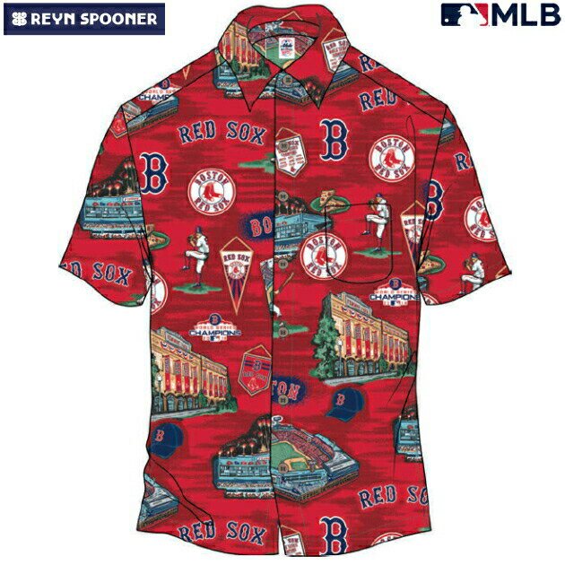 アロハシャツ｜レインスプーナー（REYN SPOONER）｜B2811-121-19 ｜MLB メジャーリーグ公式（MLB SCENIC）｜メジャーリーグベースボール ボストン レッド ソックス（BOSTON RED SOX）｜コットン100％ ｜ノーマル襟｜半袖｜アロハタワー（アロハシャツ販売）のサムネイル