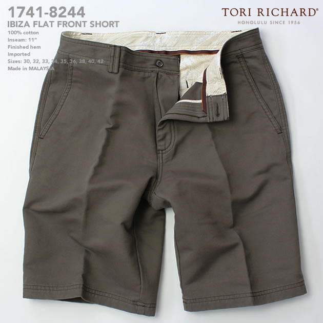 アロハシャツ｜トリリチャード（TORI RICHARD）｜tori-8244 IBIZA（イビサ）｜ダーク・トープ｜メンズ｜コットン100％（100％ Cotton Double Cavalry Twill）｜フラット・フロント・パンツ（Flat Front Short）｜ショートパンツ｜アロハタワー（アロハシャツ販売）10P03Sep16