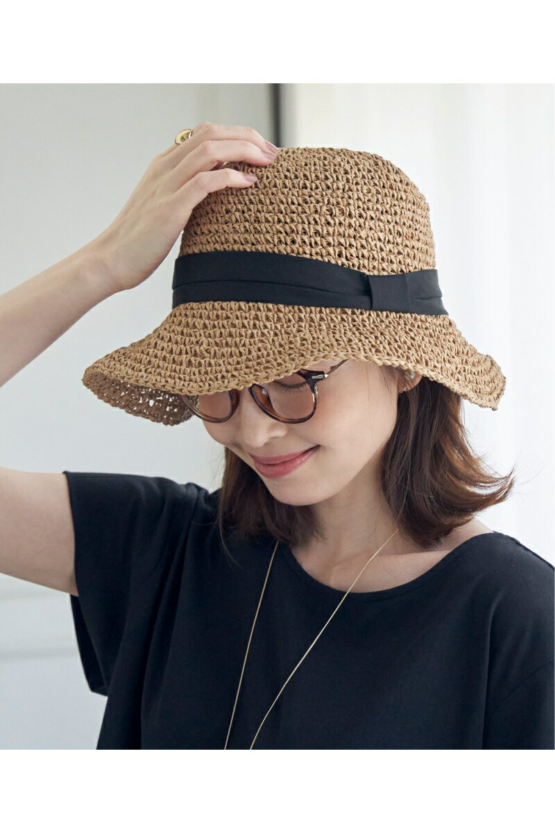 雑材こま編みハット