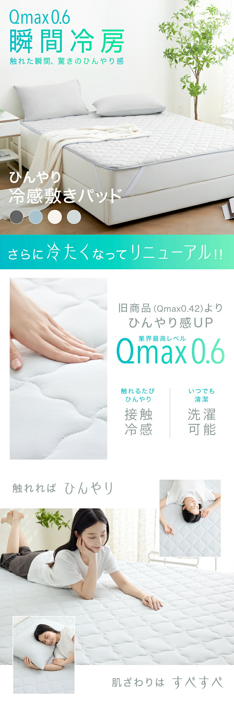 【クーポンで20%OFF】敷きパッド 冷感 Q-max0.6 シングル セミダブル ダブル クイ...