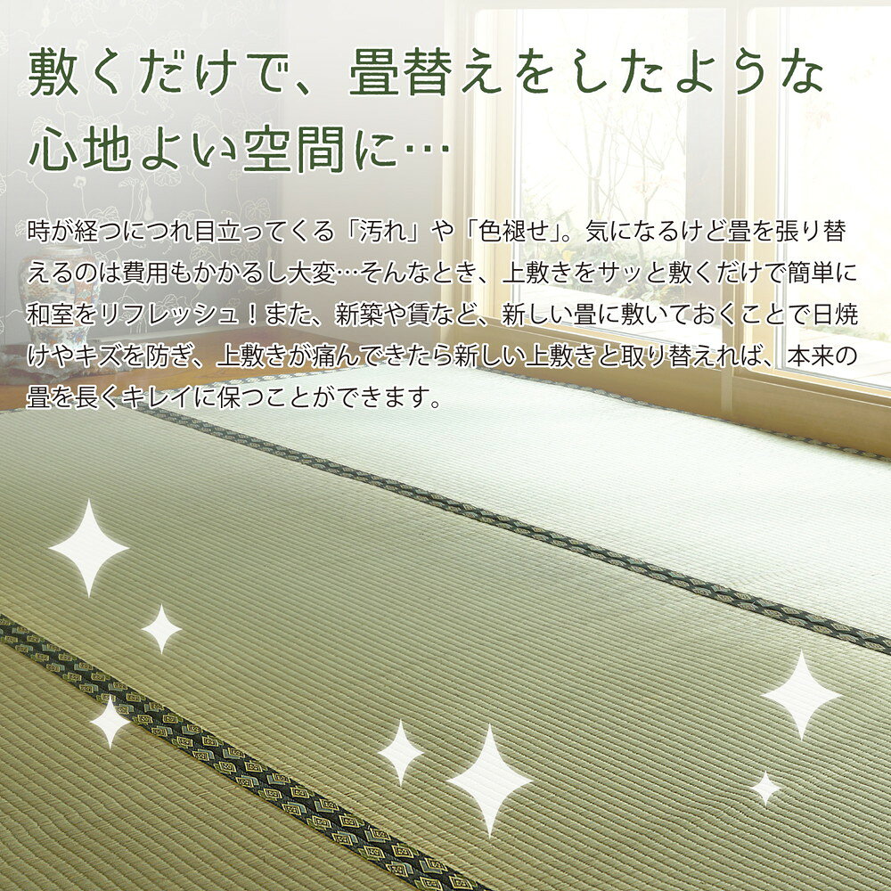 【メーカー直送品】おもてなし い草風上敷 雅 本間6帖 約286×382cm 抗カビ 消臭 い草100% 引目織 両面使える 丈夫 上質 キズ防止 畳 抗菌 防臭 ラグ 和風敷物 柄上敷き ホットカーペット対応 和室 通年使用 h40637 [3]