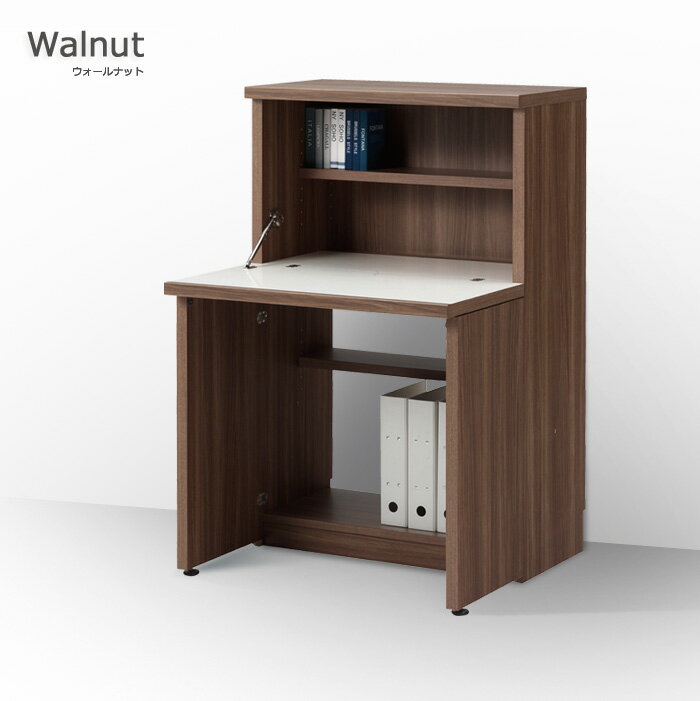 省スペースでコンパクトな折りたたみ式 ライティングデスク リビング用PCデスク GRACE 幅74cm 奥行38cm 高さ113cm 国産デスク ウォールナット ホワイトウッド 完成品 [2]