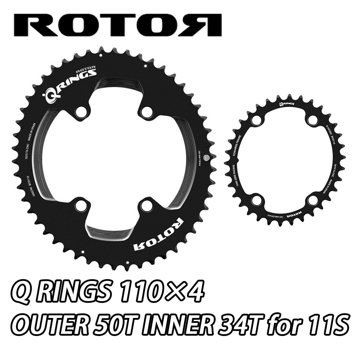 【11/15は「4倍！」エントリーでポイントUP】ROTOR Q RINGS BCD110x4 11s OVAL CHAINRING 50x34T SET ..