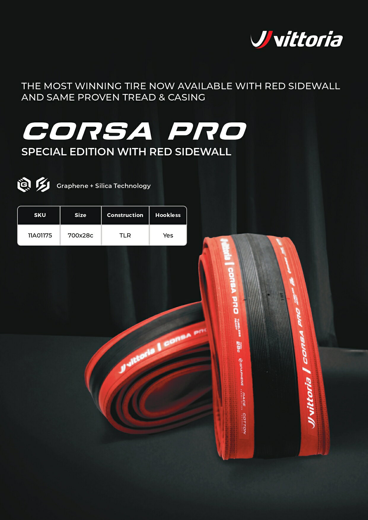 【5/25は「4倍！」エントリーでポイントUP】VITTORIA (ヴィットリア) CORSA PRO TLR Red Sidewall Limited コルサプロ チューブレスレディ レッド サイドウォール リミテッド 700×28c Jonas Vingegaard 2