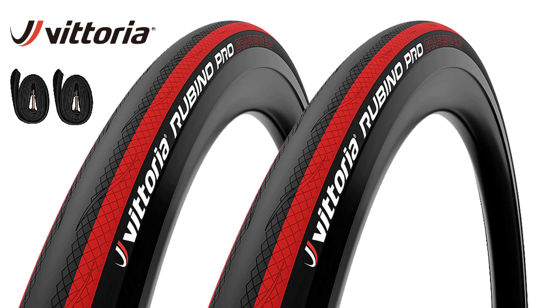 VITTORIA (ヴィットリア)RUBINO PRO G2.0 CLINCHER TYRE 700×25c クリンチャータイヤ 2本組 チューブ各2本セット レッド