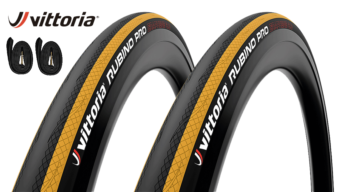 VITTORIA (ヴィットリア)RUBINO PRO G2.0 CLINCHER TYRE 700×25c クリンチャータイヤ 2本組 チューブ各2本セット イエロー