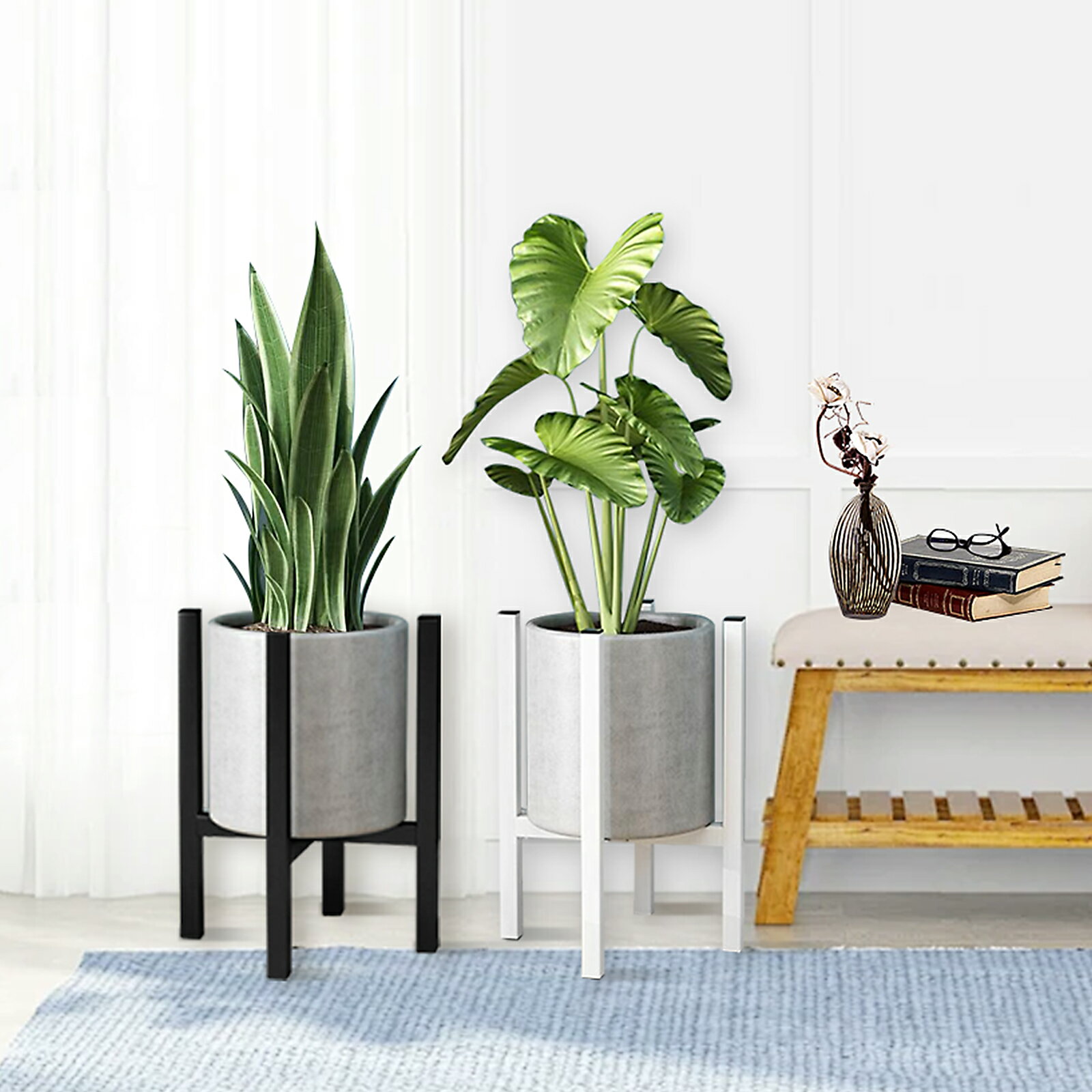 フラワースタンド アイアン 花台 おしゃれ 室内/屋外 玄関/ベランダ スリム 黒 鉢置き台 ポット スタン..