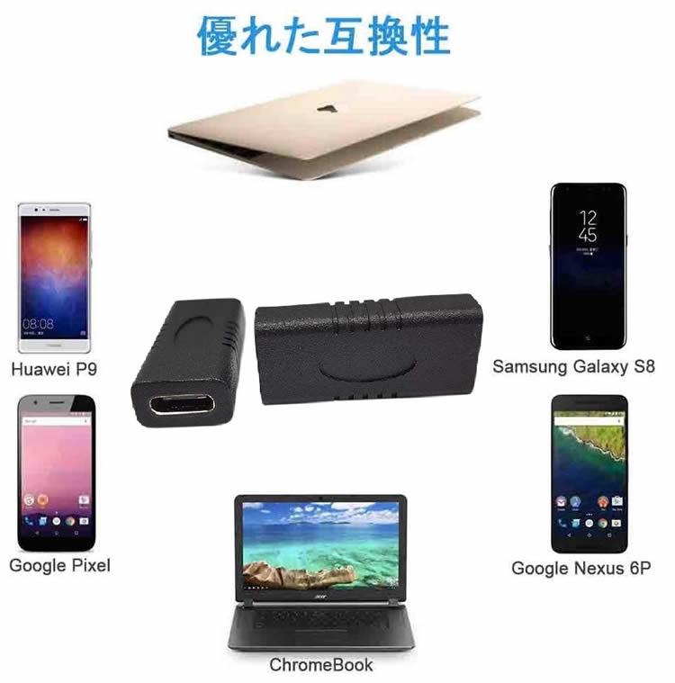Type-C延長キット USB Type C メス toメス変換アダプター 高互換性 USB Type C 延長コネクタ 10Gbps高速データ転送2.4A高速充電 USB3.1 メス 延長 アダプタ両面USB充電MacBook Pro Galaxy S8 Nexus 6P 5X G5 V20 Pixel ChromeBook Switch