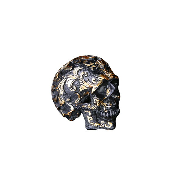 ドクロ ブラック＆ゴールド リーフ スカル SKULL 骸骨 オブジェ 置物 BLACK&GOLD