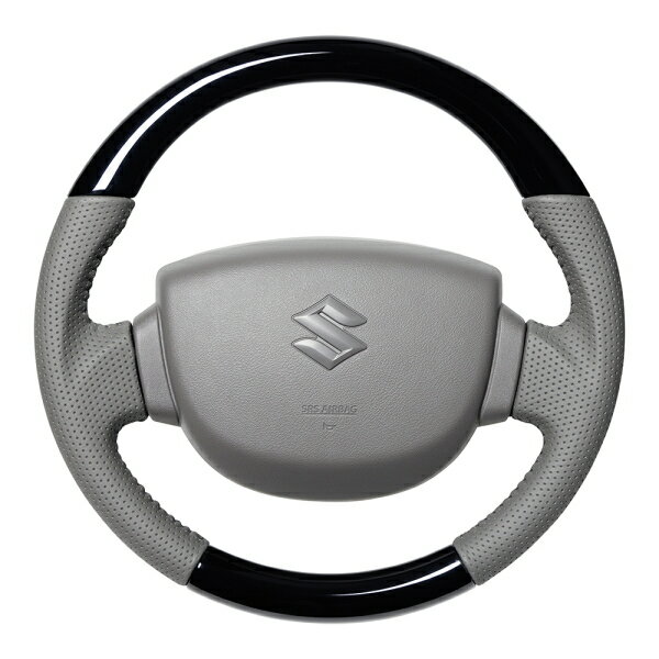 REAL レアル EV-PBW-GL ステアリング ピアノブラック グレーステッチ ラウンドシェイプ エブリイバン、キャリイトラック、NT100クリッパー、NV100クリッパー、スクラムバン、他