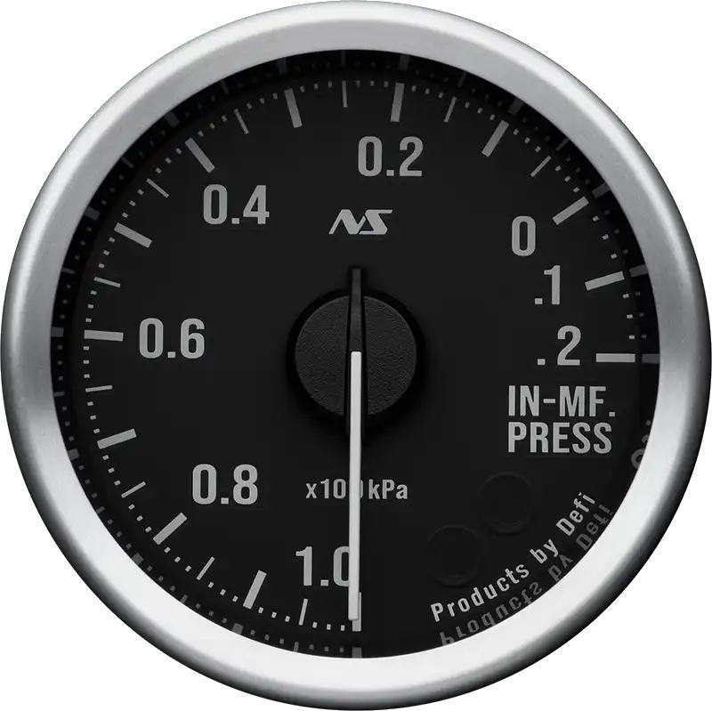 インマニ計 （表示範囲：-100kPa～+20kPa） Defi-Link Meter ADVANCE RSII(アールエスセカンド)はDefi-LinkアドバンスコントロールユニットSEまたはアドバンスコントロールユニットに接続して使用するリンクメーターです。 RSIIメーターは、昼間は文字板の印刷、夜間は照明を後ろから透過させて文字や目盛りを表現するメーターです。 ご使用の際は別売りのDefi-Link ADVANCE Control Unit(デフィリンク アドバンスコントロールユニット)が必要です。 ターボ計/インマニ計・油圧計・燃圧計・油温計・水温計・排気温度計・タコメーターがあり、それぞれに白文字板、黒文字板があります。また、サイズはΦ52mmとΦ60mmがあります(タコメーターはΦ60のみ)。 白文字板の夜間照明は80sグリーンまたは90sレッドの2色、黒文字板の夜間照明は80sグリーンまたは70sホワイトの2色があります。　※色の切り替え機能はありません 1台のADVANCEコントロールユニットに最大7台までメーターを接続することができます。　