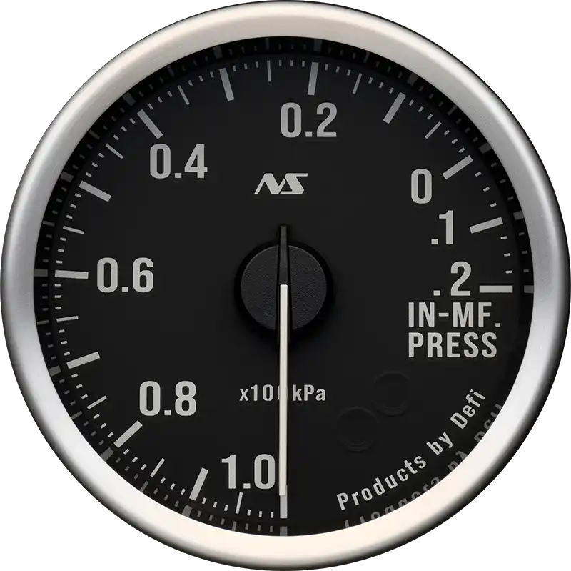 インマニ計 （表示範囲：-100kPa～+20kPa） Defi-Link Meter ADVANCE RSII(アールエスセカンド)はDefi-LinkアドバンスコントロールユニットSEまたはアドバンスコントロールユニットに接続して使用するリンクメーターです。 RSIIメーターは、昼間は文字板の印刷、夜間は照明を後ろから透過させて文字や目盛りを表現するメーターです。 ご使用の際は別売りのDefi-Link ADVANCE Control Unit(デフィリンク アドバンスコントロールユニット)が必要です。 ターボ計/インマニ計・油圧計・燃圧計・油温計・水温計・排気温度計・タコメーターがあり、それぞれに白文字板、黒文字板があります。また、サイズはΦ52mmとΦ60mmがあります(タコメーターはΦ60のみ)。 白文字板の夜間照明は80sグリーンまたは90sレッドの2色、黒文字板の夜間照明は80sグリーンまたは70sホワイトの2色があります。　※色の切り替え機能はありません 1台のADVANCEコントロールユニットに最大7台までメーターを接続することができます。　