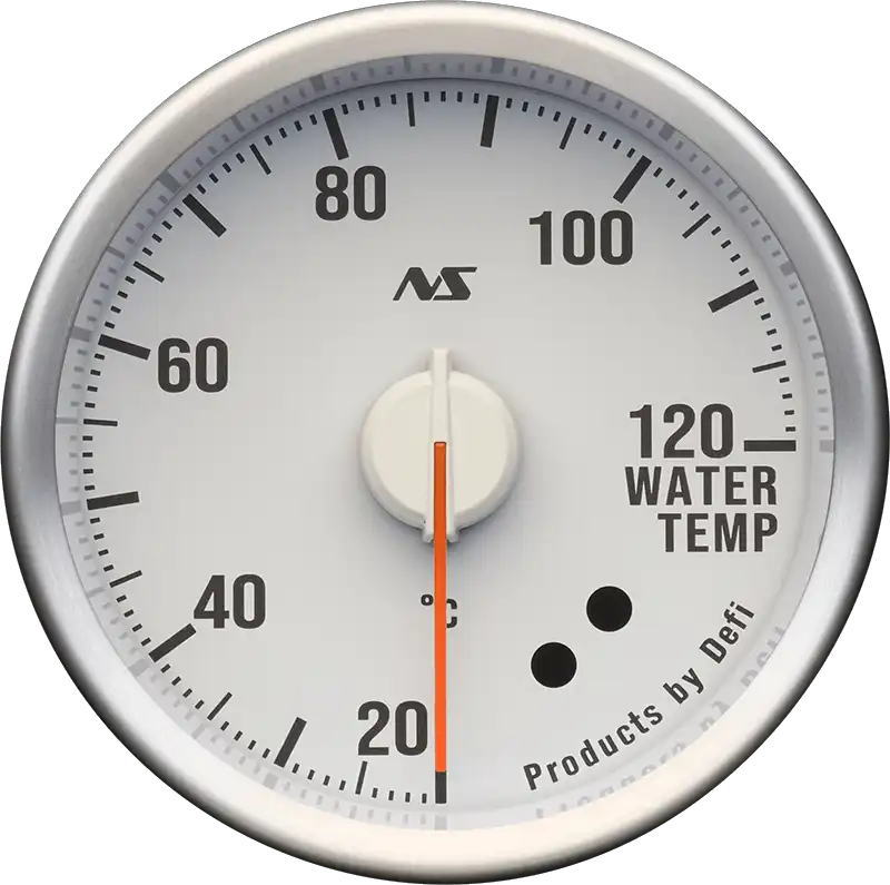 水温計 （表示範囲：20℃～120℃） Defi-Link Meter ADVANCE RSII(アールエスセカンド)はDefi-LinkアドバンスコントロールユニットSEまたはアドバンスコントロールユニットに接続して使用するリンクメーターです。 RSIIメーターは、昼間は文字板の印刷、夜間は照明を後ろから透過させて文字や目盛りを表現するメーターです。 ご使用の際は別売りのDefi-Link ADVANCE Control Unit(デフィリンク アドバンスコントロールユニット)が必要です。 ターボ計/インマニ計・油圧計・燃圧計・油温計・水温計・排気温度計・タコメーターがあり、それぞれに白文字板、黒文字板があります。また、サイズはΦ52mmとΦ60mmがあります(タコメーターはΦ60のみ)。 白文字板の夜間照明は80sグリーンまたは90sレッドの2色、黒文字板の夜間照明は80sグリーンまたは70sホワイトの2色があります。　※色の切り替え機能はありません 1台のADVANCEコントロールユニットに最大7台までメーターを接続することができます。　