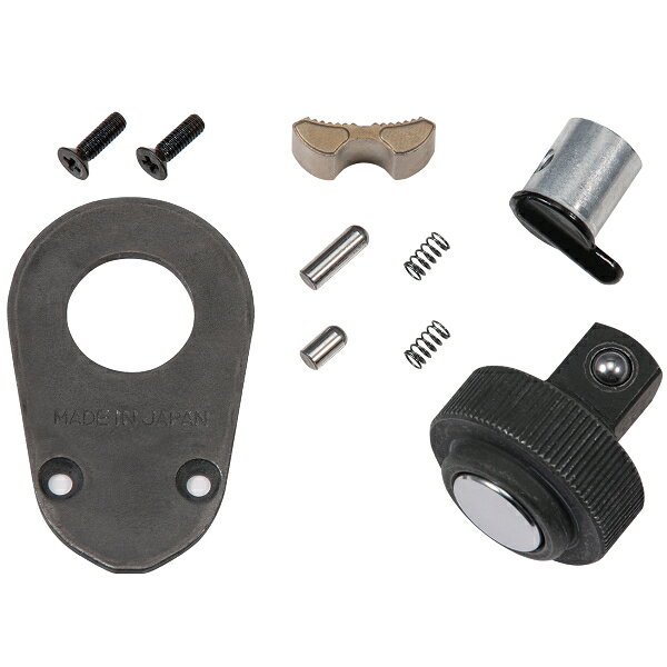 ・9.5sq.ラチェットハンドル（BR390）用のリペアキットです。 ※本製品はBR390専用です。BR3Eには使用できません。 [入組内容] ドライブギア Assy、クロウ、ピン×2、スプリング×2、レバー、フタ、皿小ねじ×2　