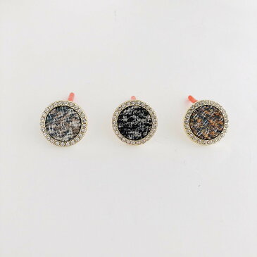 【100円!】 ラウンド型 ビジュー&ツイード ピアス メタル 上品 大人 Silver 925ポスト おしゃれ 結婚式 二次会 パーティー 高級感 イヤリング パーツ ハンドメイド 韓国 【1ペア両耳分】