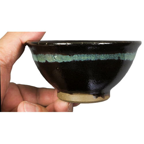 和食器 龍門司焼 茶碗 小 10.5cm 黒釉青流