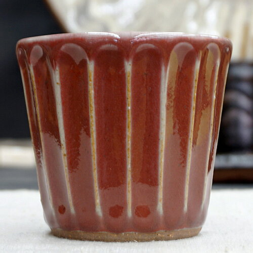 和食器 布志名焼 袖師窯 カップ 小 8.5cm しのぎ 辰砂