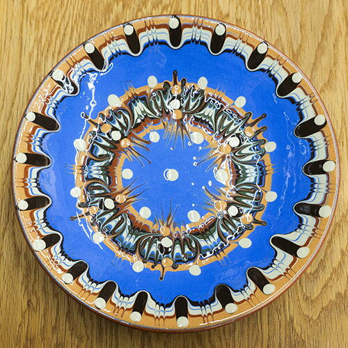 食器 トロヤン 中皿 18cm ブルー スリップウェア