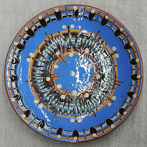 食器 トロヤン 大皿 21cm ブルー スリップウェア