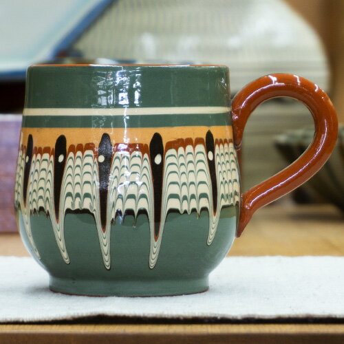 食器 トロヤン マグカップ グリーン スリップウェア