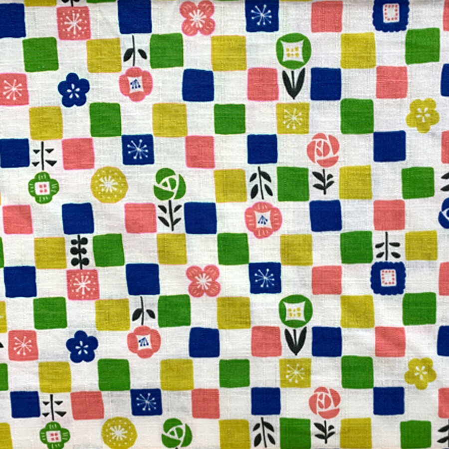 コスモ 和柄の花柄タイル C青系 10cm単位 切り売り AP-212904-2 ドビー生地 (25) (50cm以上) ［在庫限り］