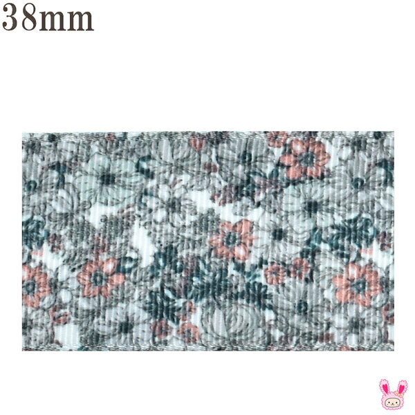38mm　プリントリボン　小花柄のナチュラルリボン　2m　［在庫限り］