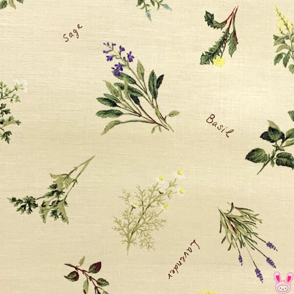 YUWA有輪商店　ハーブと花　Eクリーム系　シャーティング生地　829667　（272）　(50cm以上10cm単位切..