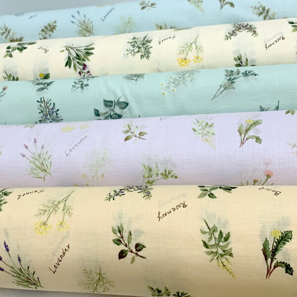 YUWA有輪商店　ハーブと花　Cパープル系　シャーティング生地　829667　（403）　(50cm以上10cm単位切り売り)　［在庫限り］