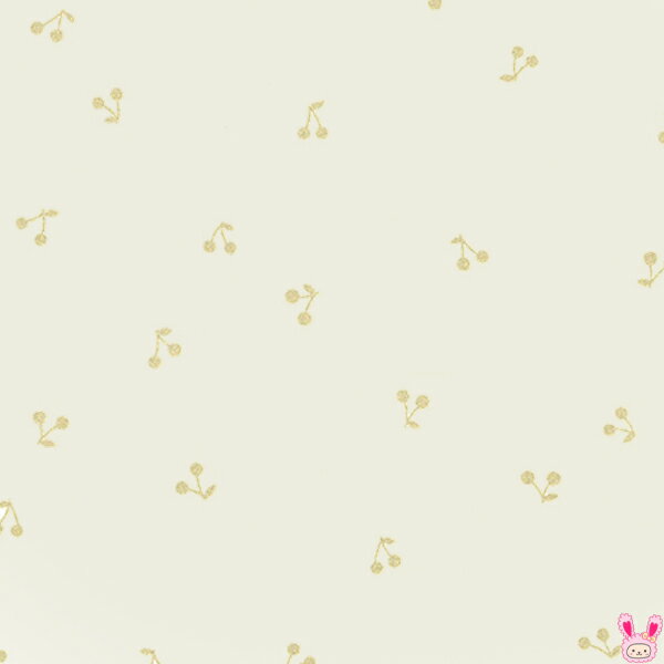 ゴールドラメ加工チェリー柄　1アイボリー系　KTS6560　コットンこばやし　ブロード生地　(227)(50cm以上10cm単位切り売り)