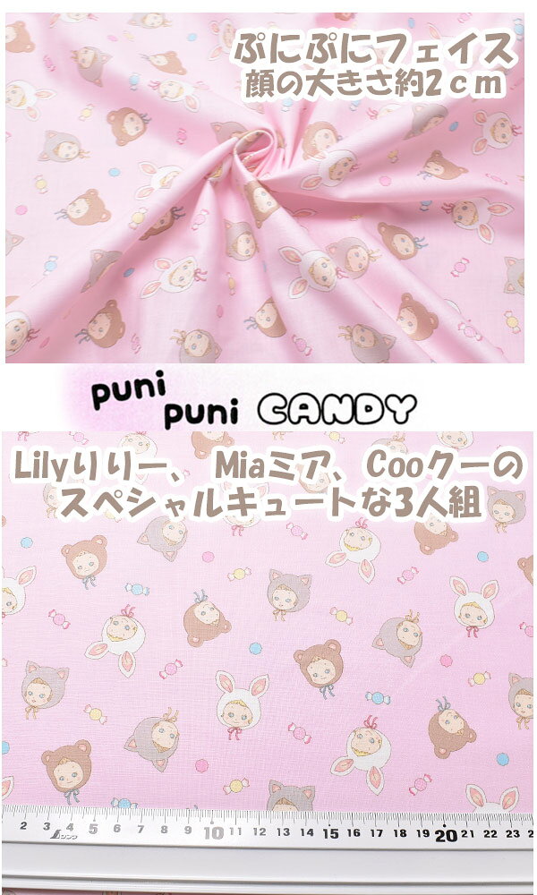 ぷにぷにフェイス　Bピンク系　10cm単位　切り売り　キルトゲイト　puni puni CANDY　PN1200-13　シーチング生地　(3)　「在庫限り」 craft-nunu-10000027 生地と手芸の店 Craft NUNU サンプル画像2