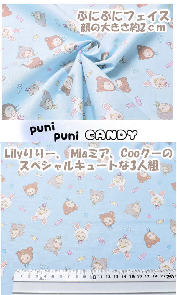 ぷにぷにフェイス　E水色系　10cm単位　切り売り　キルトゲイト　puni puni CANDY　PN1200-13　シーチング生地　(88)　「在庫限り」 craft-nunu-10000033 生地と手芸の店 Craft NUNU サンプル画像2