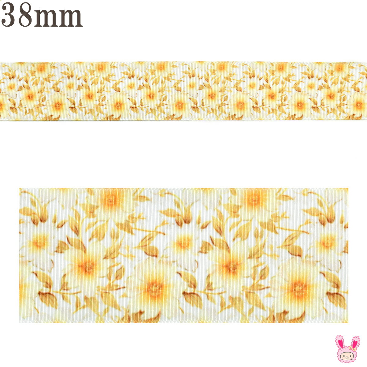 ロマンティックで幻想的な花柄が美しいプリントリボン。金のグラデーションを思わせるアンティークなデザインで、大人の上品さが際立ちます。カルトナージュやヨーロピアンなフラワーデザインを取り入れたい作品におすすめです。 オーダーカット販売です。 ・1m単位でのお値段です。 ・ご注文は3m以上から承ります(最低数量3) リボンはつながった状態でお送りします。 ・プリントは片面のみで裏は白の無地です。 ご注意 ※リボンは1ロール約90mです。 　長いメートルをお求めいただいた場合、つなぎ目や在庫の状況によってリボンが分かれる場合がございます。 ※輸入商品の為、プリントのズレ・にじみがある場合があります。 ※入荷時期により、色合いやプリントのバラツキ、価格の変動がございます。予めご了承ください。