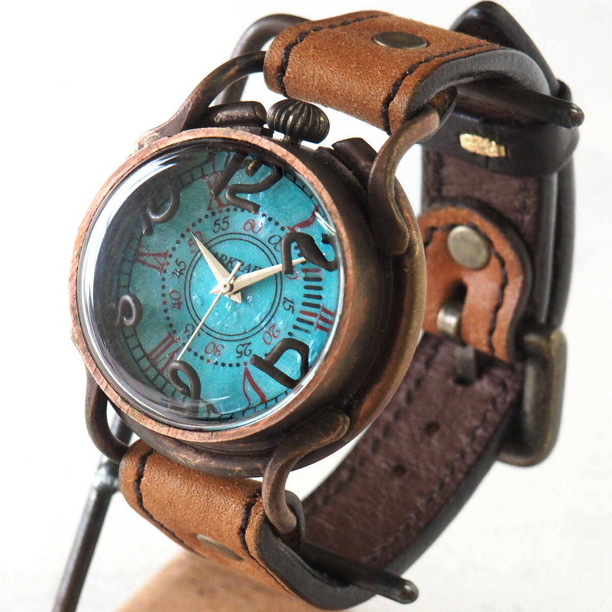 ARKRAFT(アークラフト) 手作り腕時計“PATRICE OCEAN−パトリス オーシャン−” プレミアムストラップ  新木秀和 ハンドメイド ウォッチ ハンドメイド腕時計 手作り時計 海 メンズ・レディース 本革ベルト アンティーク調 真鍮 ターコイズブルー アナログ 日本製