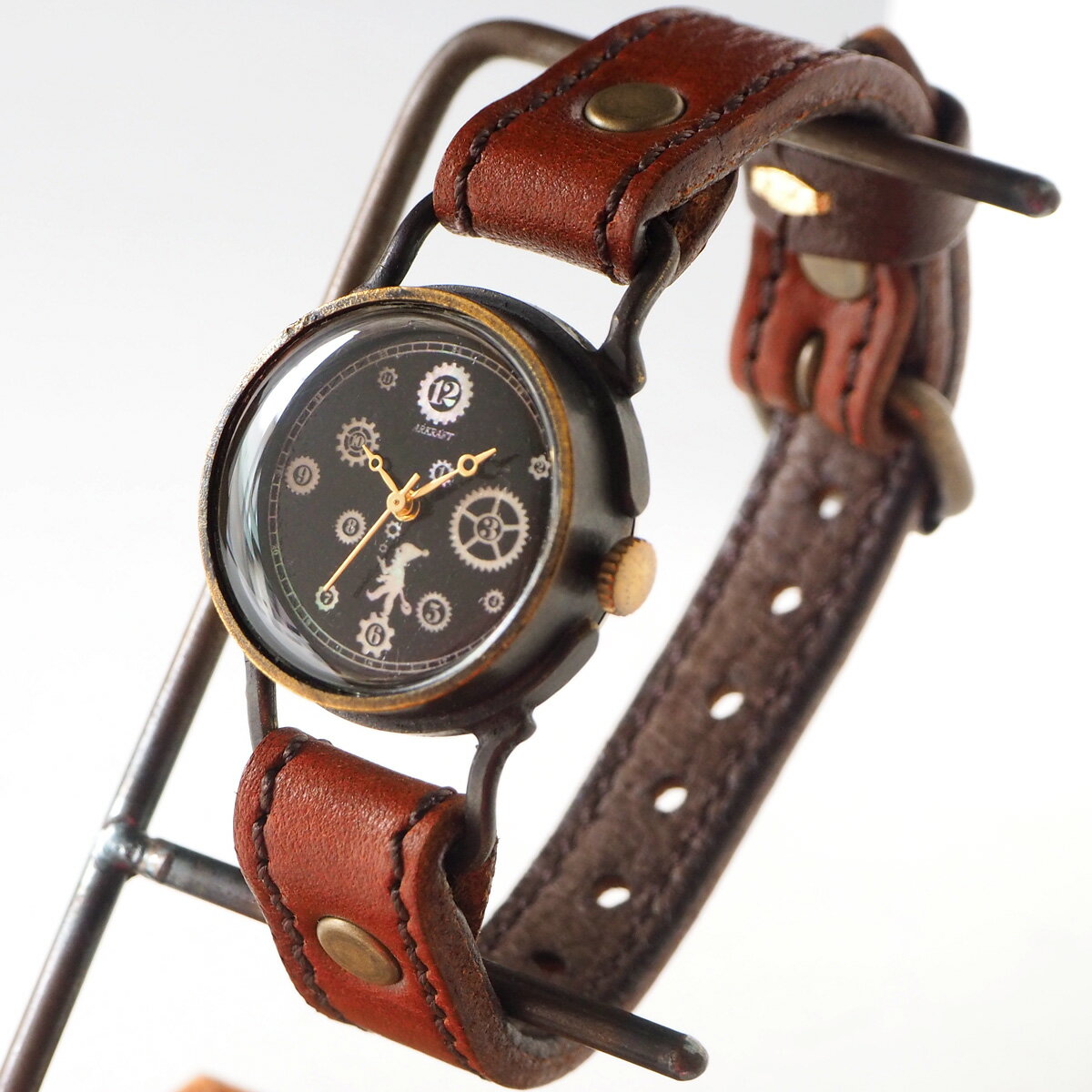 ARKRAFT（アークラフト）手作り腕時計“Pivo Small” プレミアムストラップ エトルスコ ブラウン  時計作家 新木秀和 ハンドメイド腕時計 手作り時計 本革ベルト ブラック 真鍮 クオーツ アナログ 日本製 国産